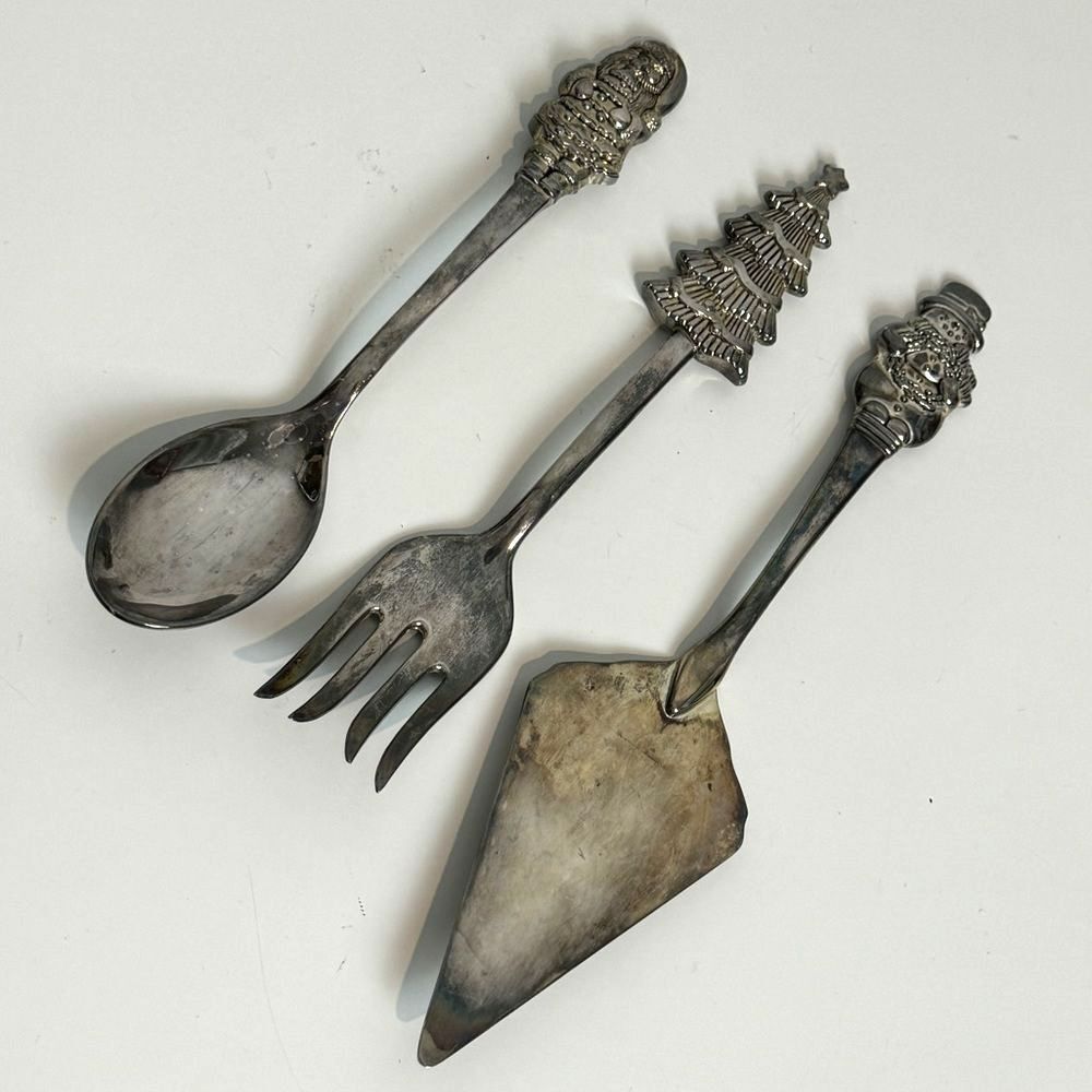 International Silver Co Silver plated Christmas Serving Set Spoon Fork Cake